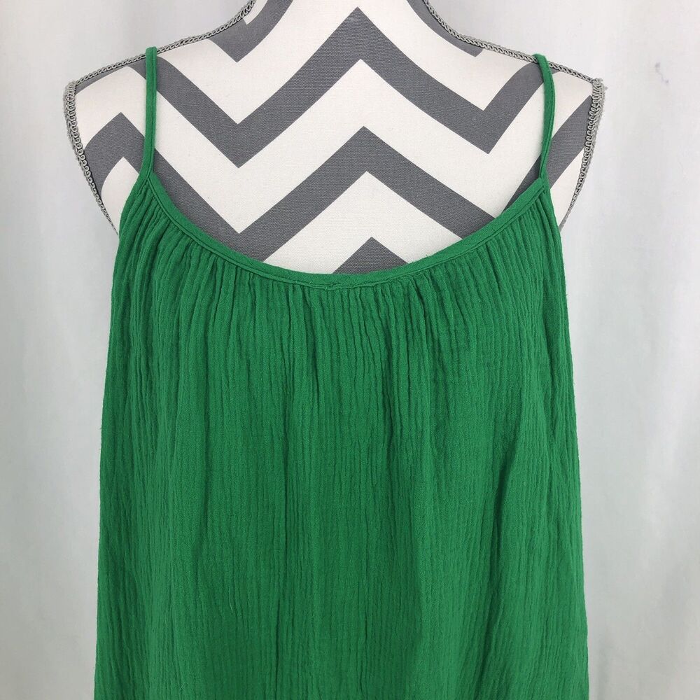 Staccato Green Spaghetti Sleeveless Lined Babydoll Flare Crinkle Dress Large